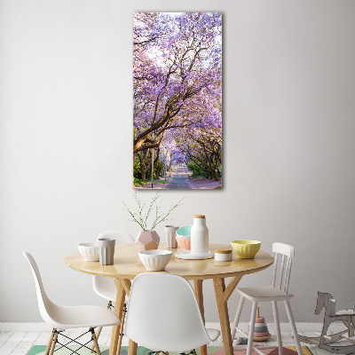 Modernes Acrylbild vertikal Jacaranda-Pfad