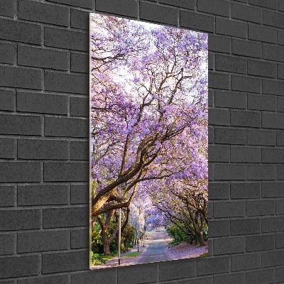 Modernes Acrylbild vertikal Jacaranda-Pfad