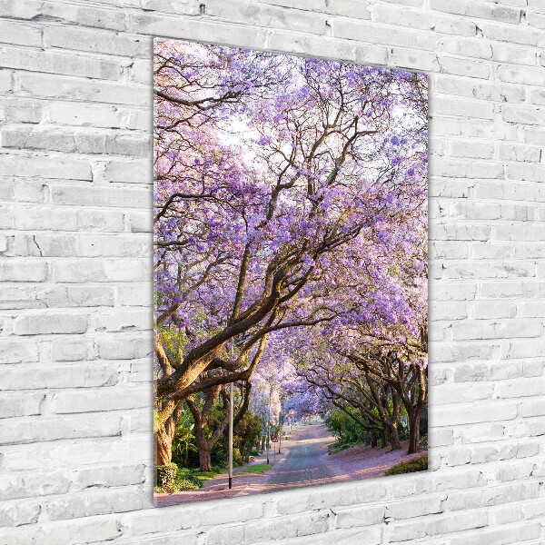 Modernes Acrylbild vertikal Jacaranda-Pfad