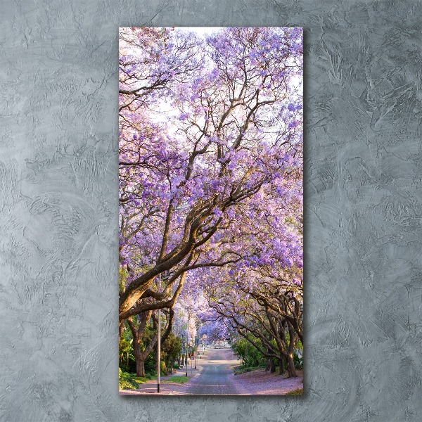 Modernes Acrylbild vertikal Jacaranda-Pfad