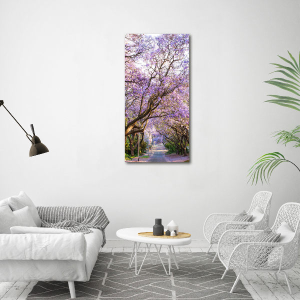 Modernes Acrylbild vertikal Jacaranda-Pfad
