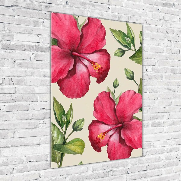 Modernes Acrylbild vertikal Hawaiianische Blumen