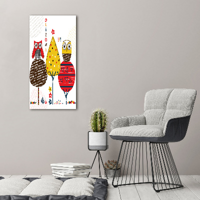 Bild auf Acrylglas vertikal Eulen in den Bäumen