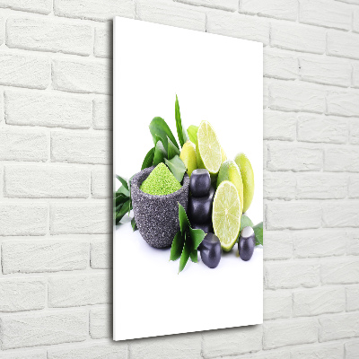 Bild auf Acrylglas vertikal Zitrusfrüchte und Steine