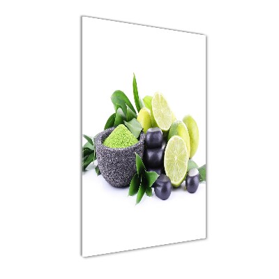 Bild auf Acrylglas vertikal Zitrusfrüchte und Steine