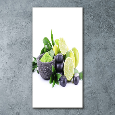 Bild auf Acrylglas vertikal Zitrusfrüchte und Steine