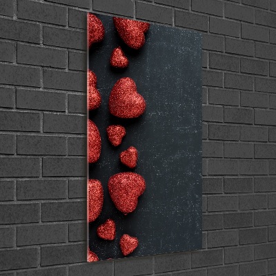 Modernes Acrylbild vertikal Herzen auf dem Brett