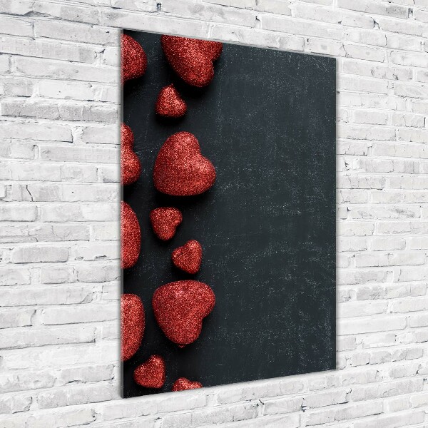 Modernes Acrylbild vertikal Herzen auf dem Brett