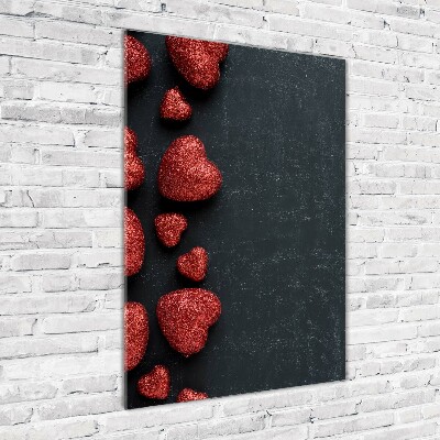 Modernes Acrylbild vertikal Herzen auf dem Brett