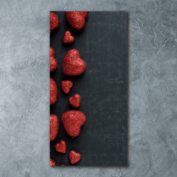 Modernes Acrylbild vertikal Herzen auf dem Brett