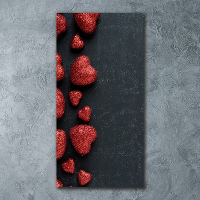 Modernes Acrylbild vertikal Herzen auf dem Brett