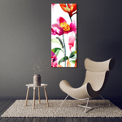 Modernes Acrylbild vertikal Wildblumen