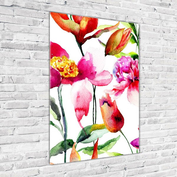 Modernes Acrylbild vertikal Wildblumen