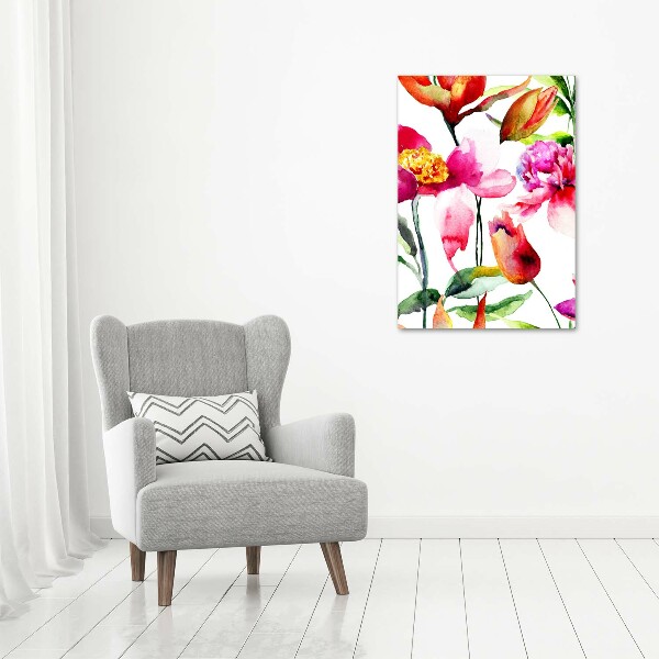 Modernes Acrylbild vertikal Wildblumen
