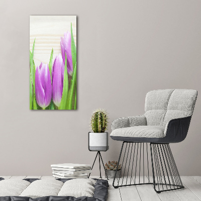 Bild auf Acrylglas vertikal Lila Tulpen
