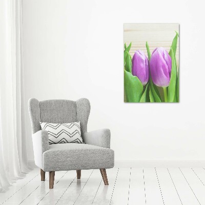 Bild auf Acrylglas vertikal Lila Tulpen