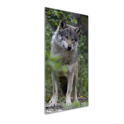 Modernes Acrylbild vertikal Wolf im Wald