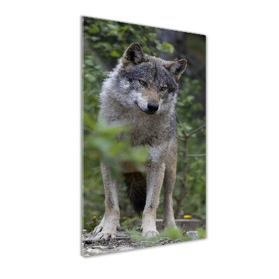 Modernes Acrylbild vertikal Wolf im Wald