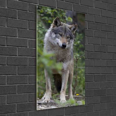 Modernes Acrylbild vertikal Wolf im Wald