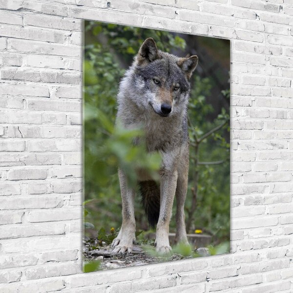 Modernes Acrylbild vertikal Wolf im Wald