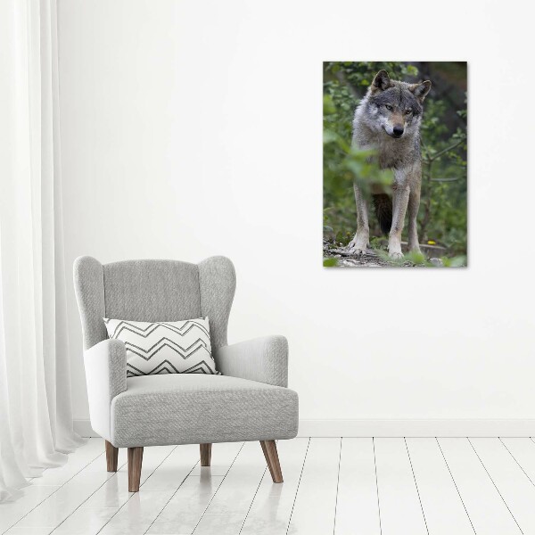Modernes Acrylbild vertikal Wolf im Wald