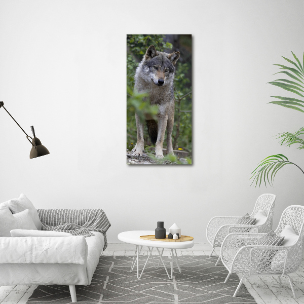 Modernes Acrylbild vertikal Wolf im Wald