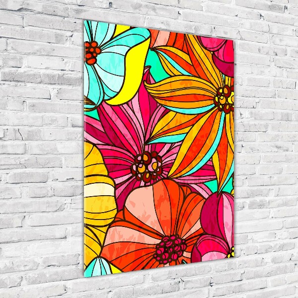 Modernes Acrylbild vertikal Bunte Blumen