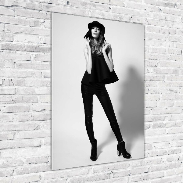 Acrylbild vertikal Frau in Schwarz