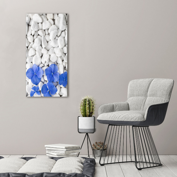 Modernes Acrylbild vertikal Hortensiensteine