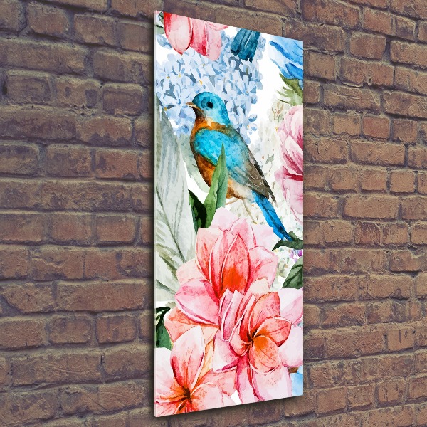 Acrylbild vertikal Blumen und Vögel