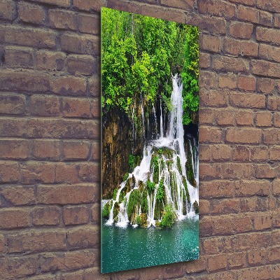 Modernes Acrylbild vertikal Wasserfall im Wald