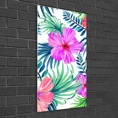Modernes Acrylbild vertikal Hawaiianische Blumen