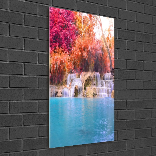 Bild auf Acrylglas vertikal Wasserfall im Wald
