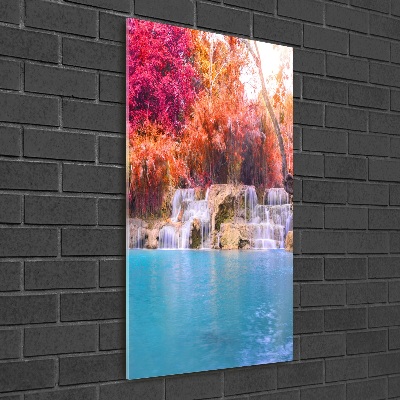 Bild auf Acrylglas vertikal Wasserfall im Wald