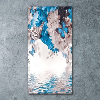 Acrylbild vertikal Blumen und Schmetterlinge