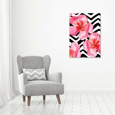 Modernes Acrylbild vertikal Hawaiianische Blumen