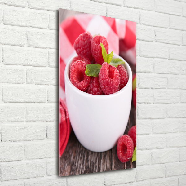 Plexiglasbilder vertikal Himbeeren in einer Tasse