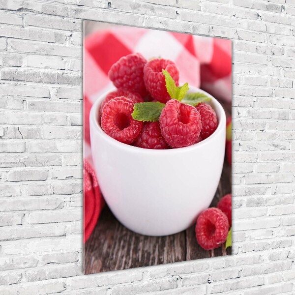 Plexiglasbilder vertikal Himbeeren in einer Tasse