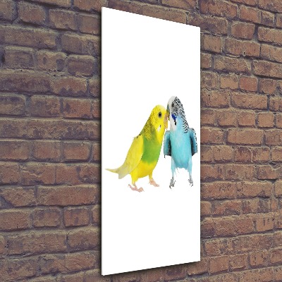 Modernes Acrylbild vertikal Wellensittiche