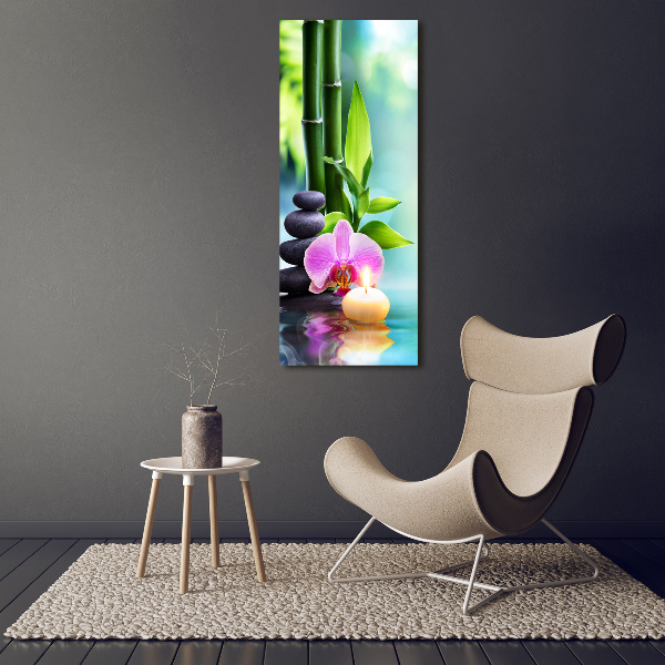 Modernes Acrylbild vertikal Orchidee und Bambus