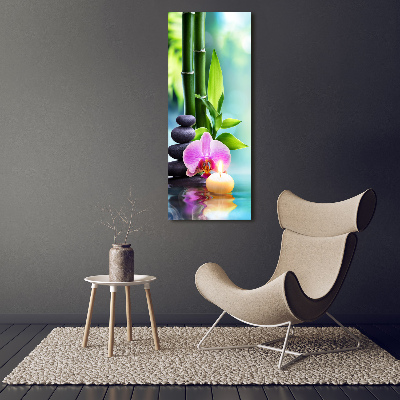 Modernes Acrylbild vertikal Orchidee und Bambus