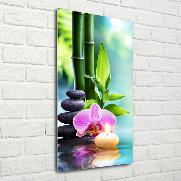 Modernes Acrylbild vertikal Orchidee und Bambus