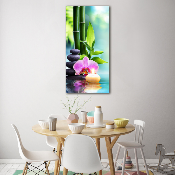 Modernes Acrylbild vertikal Orchidee und Bambus