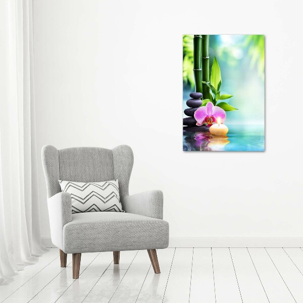 Modernes Acrylbild vertikal Orchidee und Bambus
