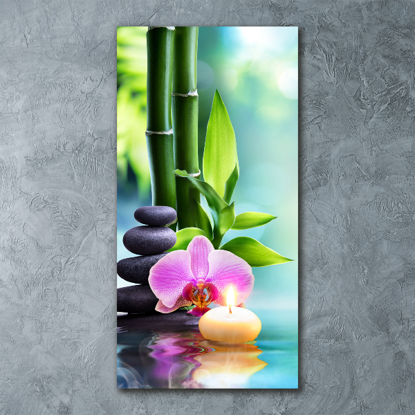Modernes Acrylbild vertikal Orchidee und Bambus