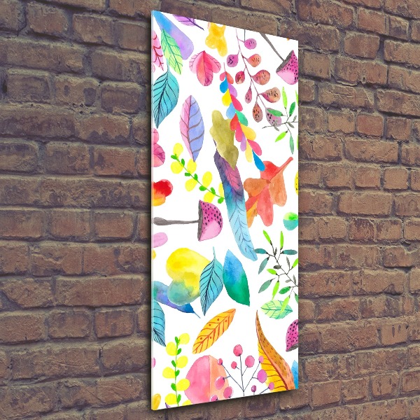 Acrylbild vertikal Blätter und Pilze