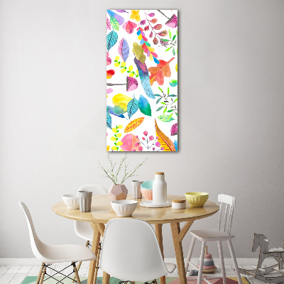 Acrylbild vertikal Blätter und Pilze