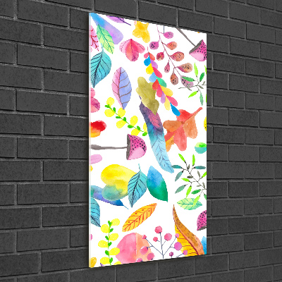 Acrylbild vertikal Blätter und Pilze