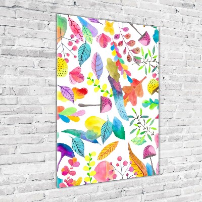 Acrylbild vertikal Blätter und Pilze