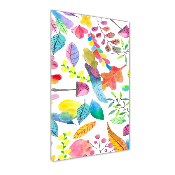 Acrylbild vertikal Blätter und Pilze